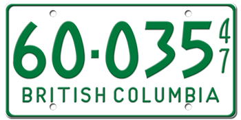 1947 BRITISH COLUMBIA LICENSE PLATE -