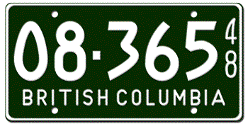 1948 BRITISH COLUMBIA LICENSE PLATE -