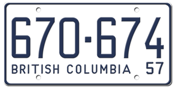 1957 BRITISH COLUMBIA LICENSE PLATE -
