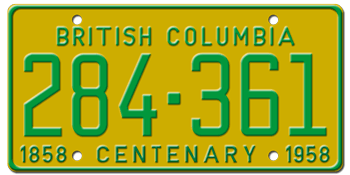 1958 BRITISH COLUMBIA LICENSE PLATE -