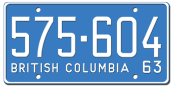 1963 BRITISH COLUMBIA LICENSE PLATE -