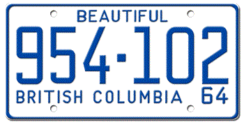 1964 BRITISH COLUMBIA LICENSE PLATE -