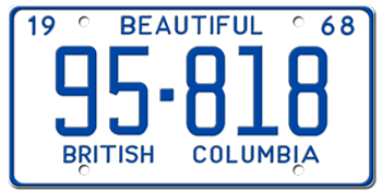 1968 BRITISH COLUMBIA LICENSE PLATE -