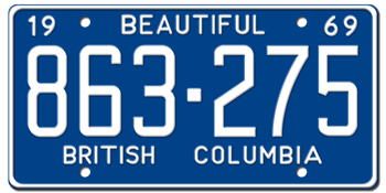 1969 BRITISH COLUMBIA LICENSE PLATE -