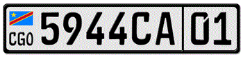 DEMOCRATIC REPUBLIC OF THE CONGO LICENSE PLATE WITH CUSTOM CITY NUMBER