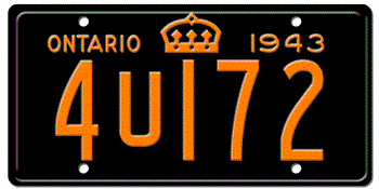 1943 ONTARIO LICENSE PLATE -
