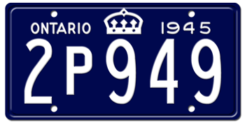1945 ONTARIO LICENSE PLATE -