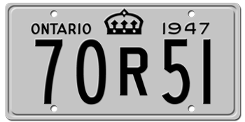 1947 ONTARIO LICENSE PLATE -
