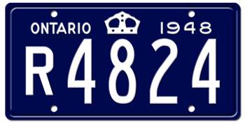 1948 ONTARIO LICENSE PLATE -