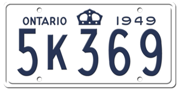 1949 ONTARIO LICENSE PLATE -