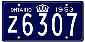 1953 ONTARIO LICENSE PLATE -