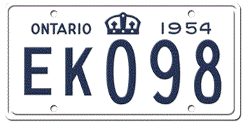 1954 ONTARIO LICENSE PLATE -