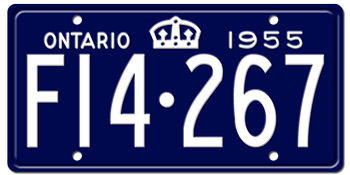 1955 ONTARIO LICENSE PLATE -