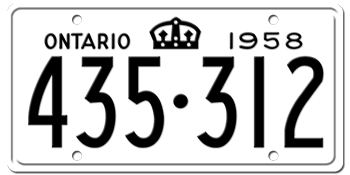 1958 ONTARIO LICENSE PLATE -