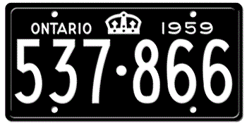 1959 ONTARIO LICENSE PLATE -