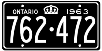 1963 ONTARIO LICENSE PLATE -