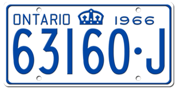 1966 ONTARIO LICENSE PLATE -