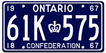 1967 ONTARIO LICENSE PLATE -