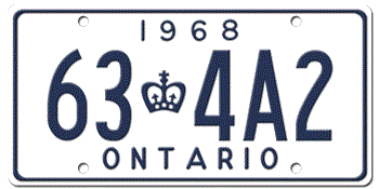 1968 ONTARIO LICENSE PLATE -