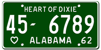 1962 ALABAMA STATE LICENSE PLATE -
