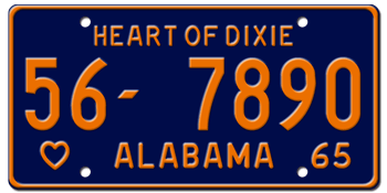1965 ALABAMA STATE LICENSE PLATE -