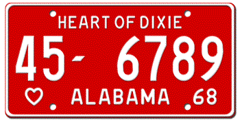 1968 ALABAMA STATE LICENSE PLATE -