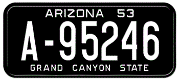 1953 ARIZONA STATE LICENSE PLATE -