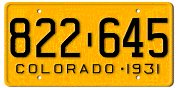 1931 COLORADO STATE LICENSE PLATE -