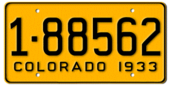 1933 COLORADO STATE LICENSE PLATE -