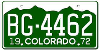 1972 COLORADO STATE LICENSE PLATE --