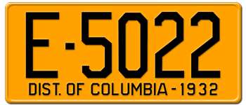1932 DISTRICT OF COLUMBIA STATE LICENSE PLATE -