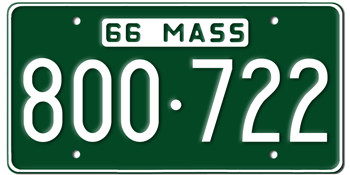 1966 MASSACHUSETTS STATE LICENSE PLATE -