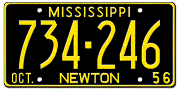1956 MISSISSIPPI STATE LICENSE PLATE--