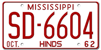 1962 MISSISSIPPI STATE LICENSE PLATE--