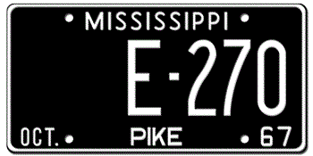 1967 MISSISSIPPI STATE LICENSE PLATE--