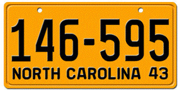 1943 NORTH CAROLINA STATE LICENSE PLATE -