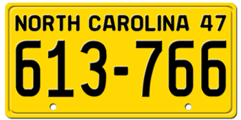 1947 NORTH CAROLINA STATE LICENSE PLATE -