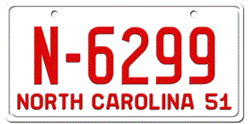 1951 NORTH CAROLINA STATE LICENSE PLATE -