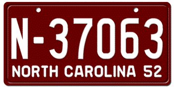 1952 NORTH CAROLINA STATE LICENSE PLATE -
