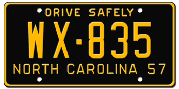 1957 NORTH CAROLINA STATE LICENSE PLATE -