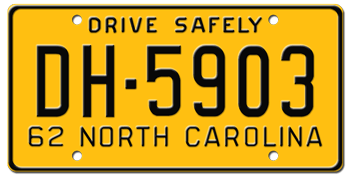 1962 NORTH CAROLINA STATE LICENSE PLATE -