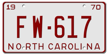 1970 NORTH CAROLINA STATE LICENSE PLATE--