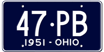 1951 OHIO STATE LICENSE PLATE-- - This plate was also used in 1952