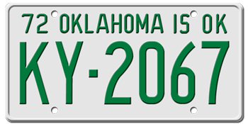 1972 OKLAHOMA STATE LICENSE PLATE--