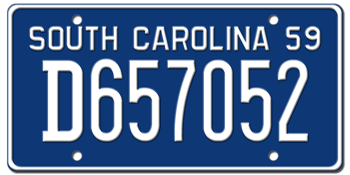 1959 SOUTH CAROLINA STATE LICENSE PLATE--