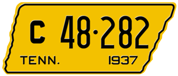 1937 TENNESSEE STATE LICENSE PLATE -