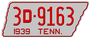 1939 TENNESSEE STATE LICENSE PLATE -