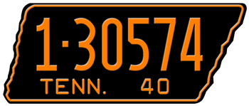 1940 TENNESSEE STATE LICENSE PLATE -
