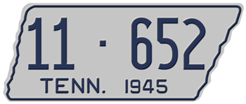 1945 TENNESSEE STATE LICENSE PLATE -