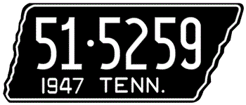 1947 TENNESSEE STATE LICENSE PLATE -